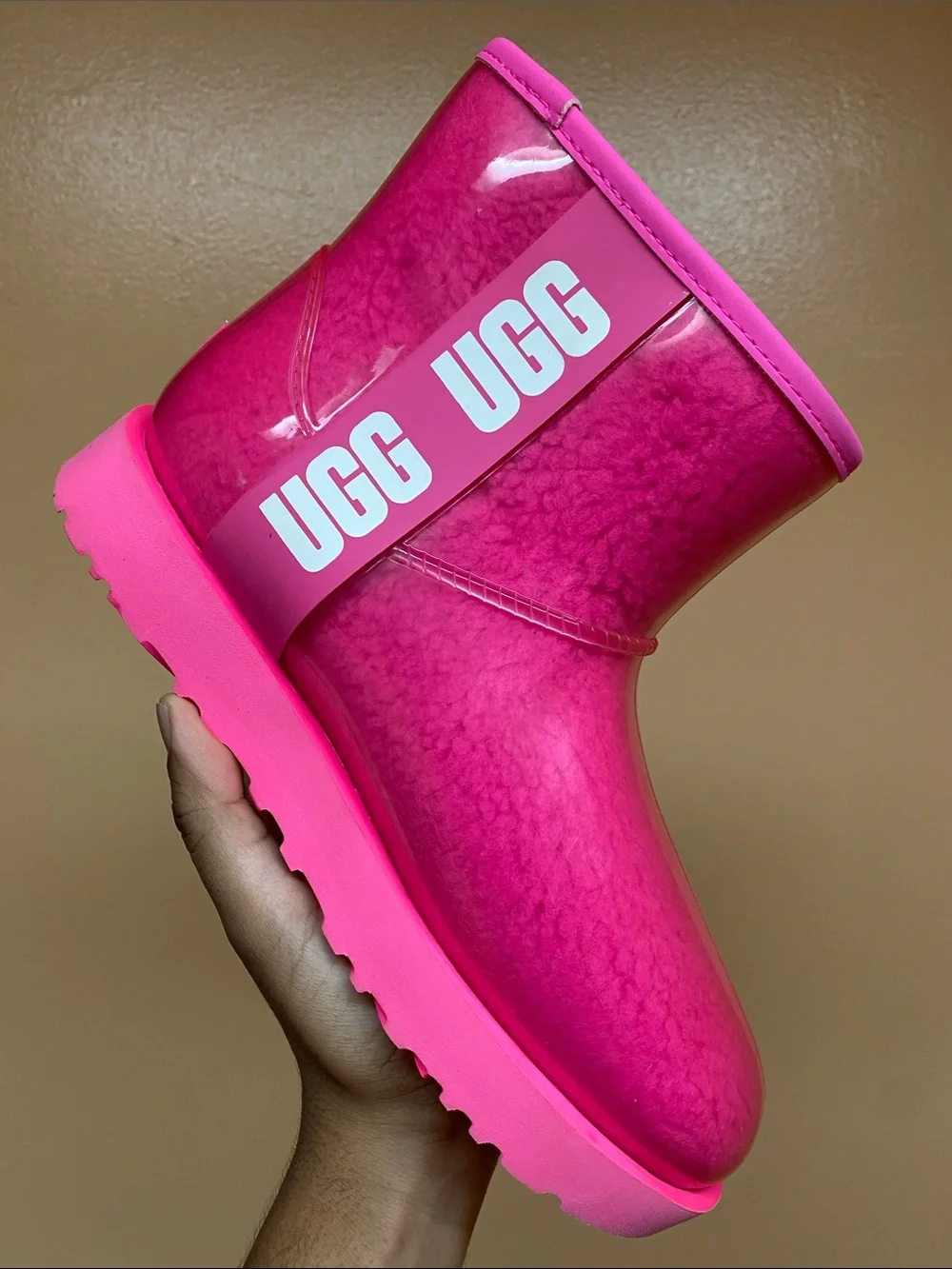 UGG Classic Clear Mini Women’s Waterproof Boots “Rock Rose Taffy Pink” Size 7